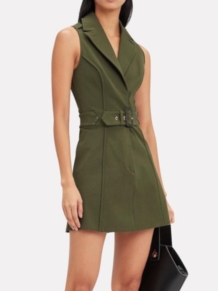 Derek Lam Olive Green Sleeveless Belted Mini Dress